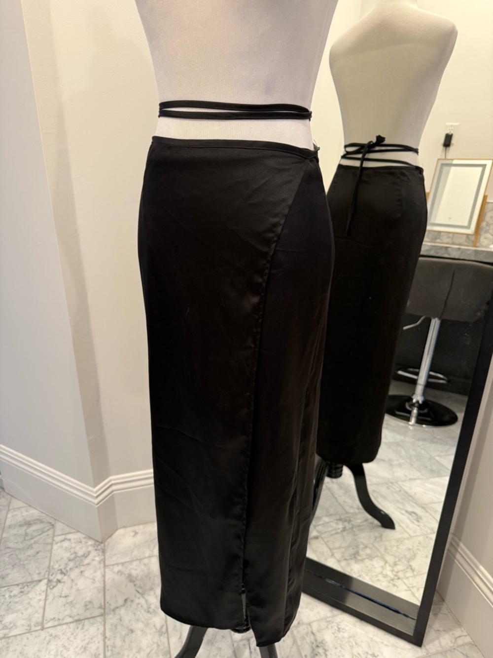 Topshop Black Wrap Midi Skirt with Tie Waist